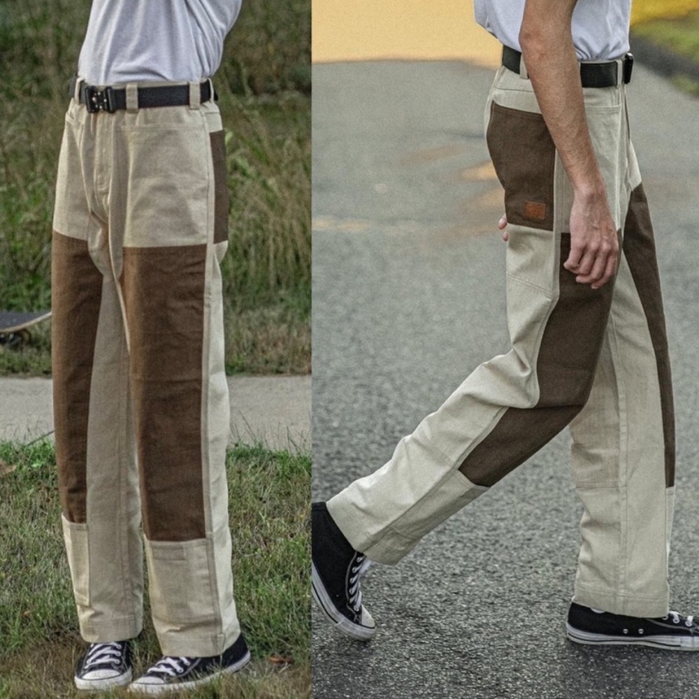 NWT Liquid Lagoon 1st Anniversary Canvas Denim Jean Beige Brown Patchwork Pants